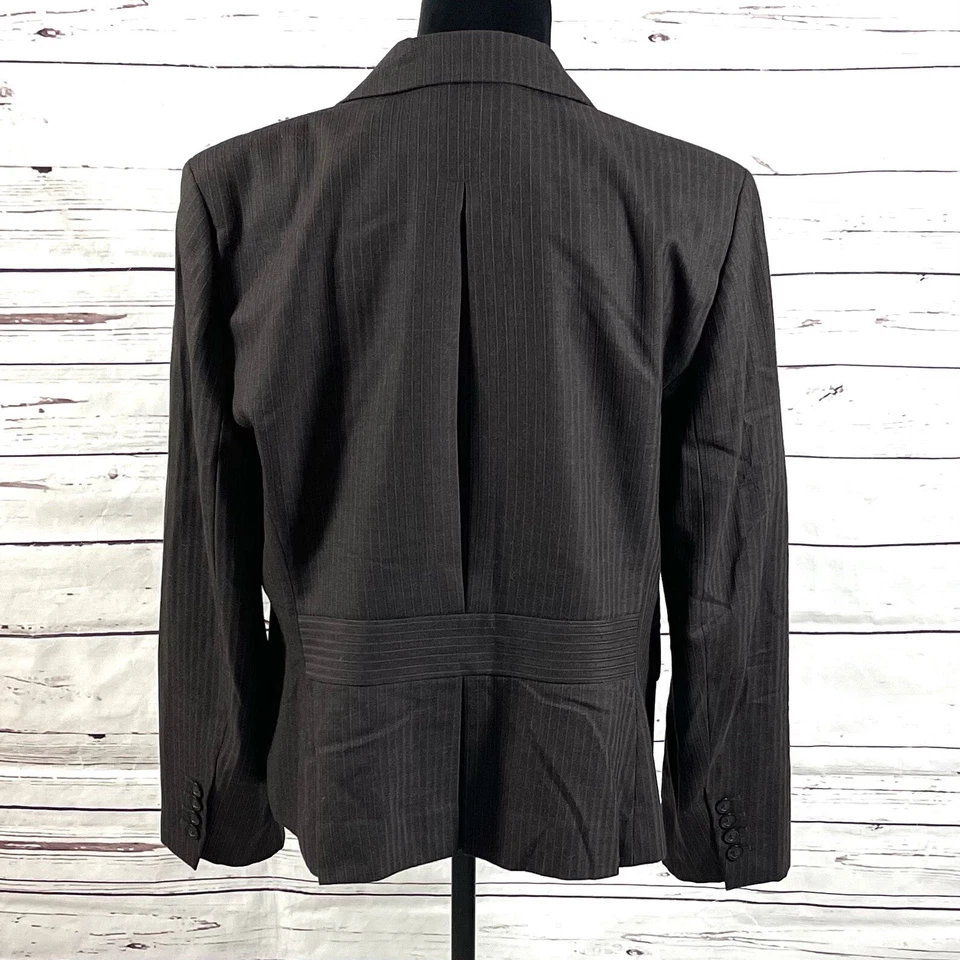 Ann Taylor Loft Jacket Women's 16 Brown Striped Blazer Wool Blend - Image 4 of 4
