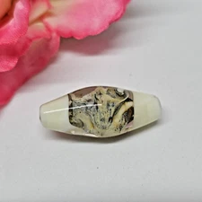 Artisan Lampwork Glass Barrel Drum Bead Beige White Designer Bead