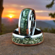 Eco-Friendly Moss Agate Men's Polish Tungsten Wedding Ring Comfort Fit - 8mm