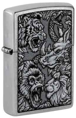 Zippo 48567, Jungle Design-5 Animals, Street Chrome Finish Lighter