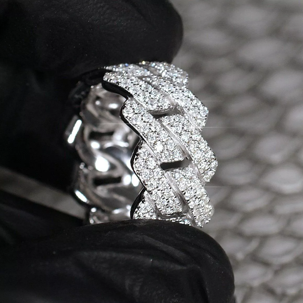 3.00 Carat VVS1 Moissanite Cuban Link Ring 925 Sterling Silver