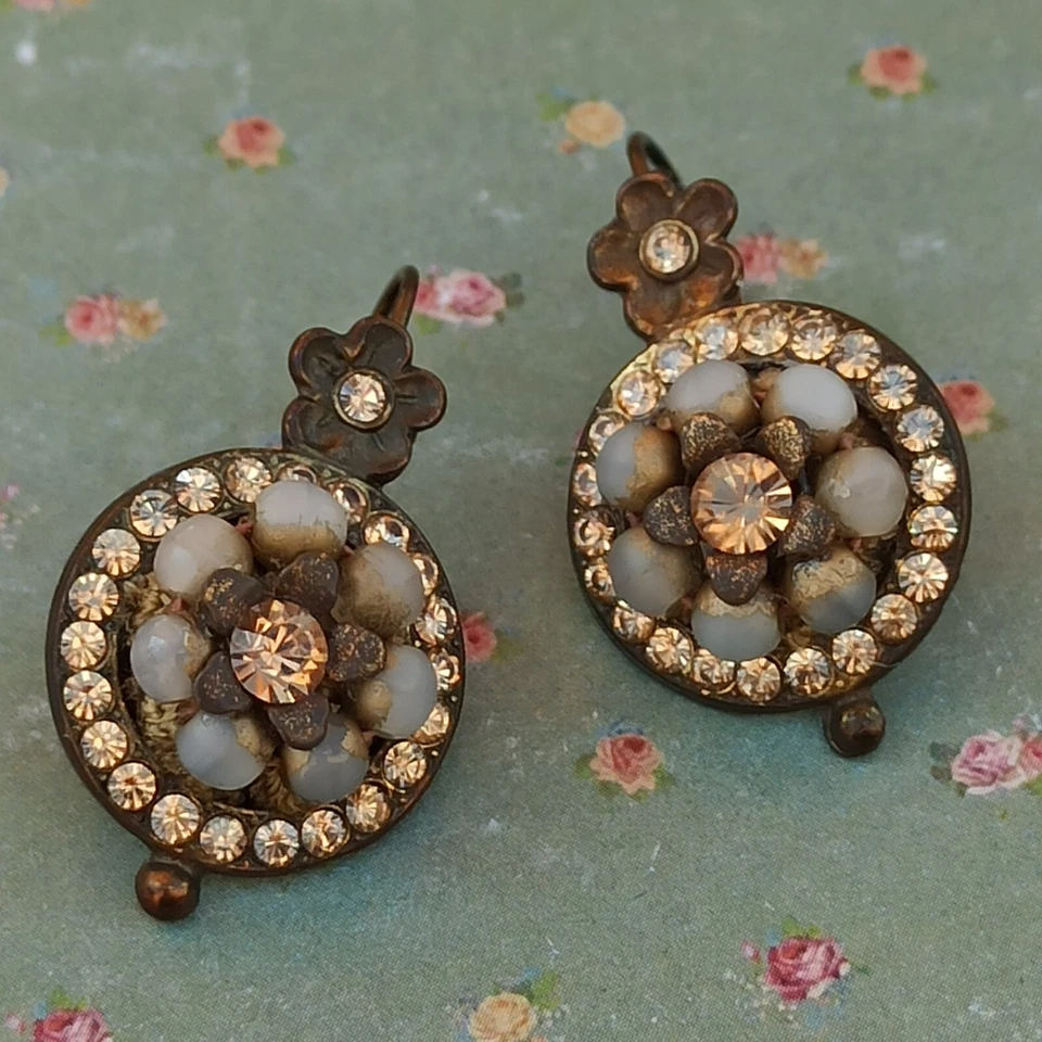 Michal Negrin Earrings Beads and Swarovski Crystals Round Chunky Flower Gift VTG - Image 3 of 4