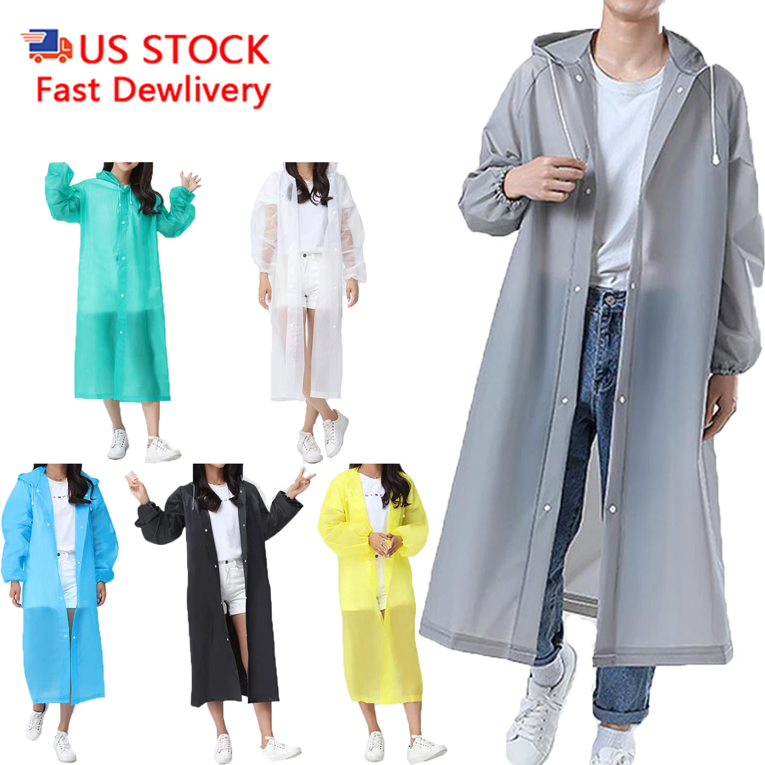 Unisex Adult Rain Coat Hooded Jacket Rainwear Waterproof Poncho Outdoor Camping