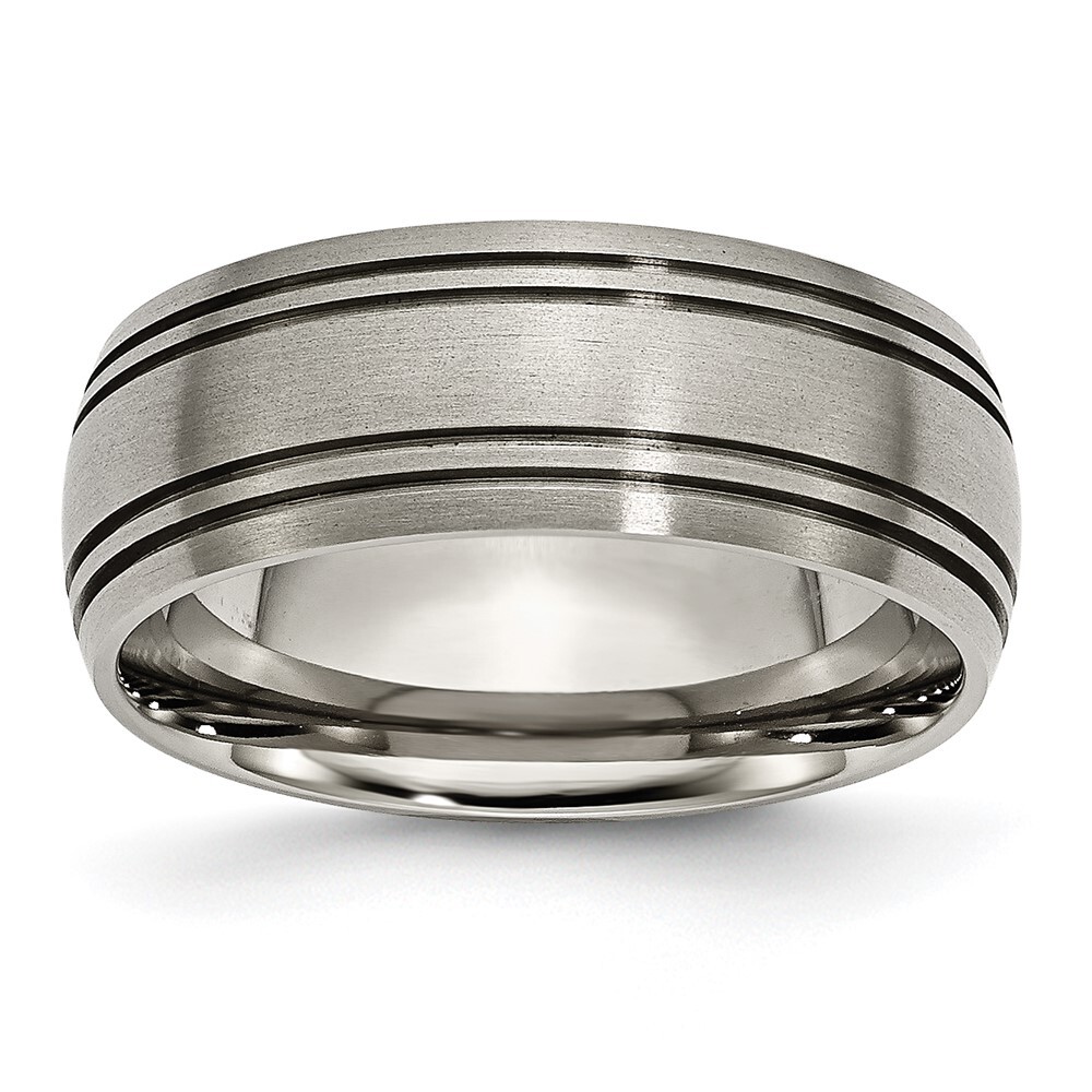 Titanium Brushed Center 8mm Grooved Band Ring Size 10 for Men 3.47gm