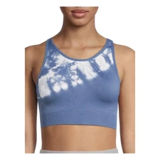 AVIA Women’s (S) Seamless High Neck Sports Bra Strappy Back • Blue Tie Dye