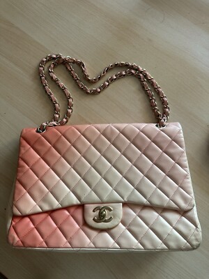 Chanel Off-White/Ombre Quilted Leather Maxi Classic Single Falp Bag 