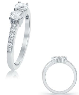 ESTATE .68CT DIAMOND 14KT WHITE GOLD 3D TWO STONE SEMI ETERNITY FUN LOVE RING