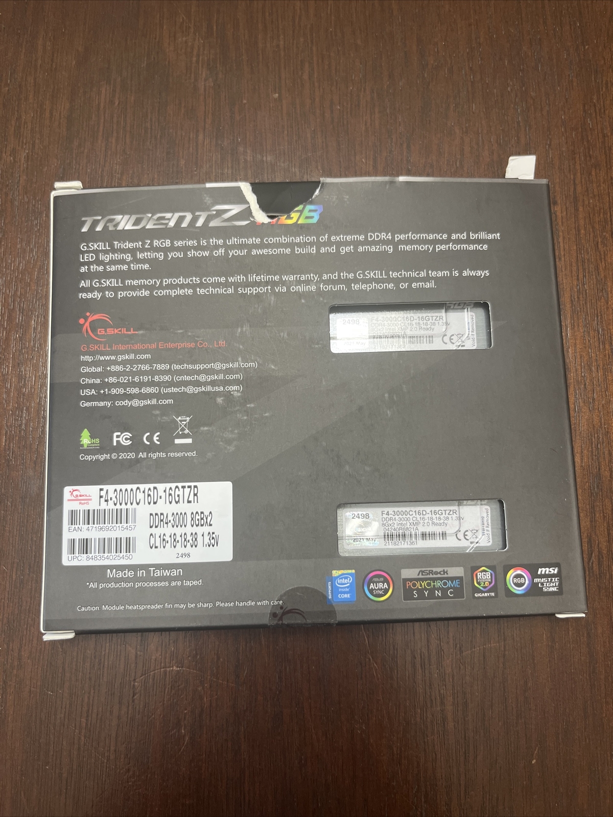 G Skill Trident Z RGB Ram (2x8 GB) DDr4 3000 CL 18, (F4-3000C16D