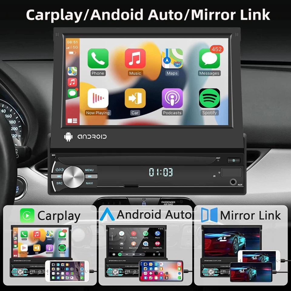 Mit DAB+ Android 15 7" Autoradio MP5 GPS Navi Bluetooth WIFI USB FM AUX-in 1 Din - Bild 4 von 4