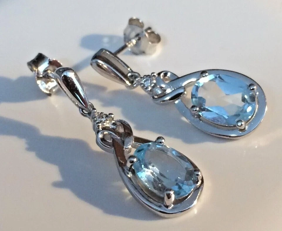 Pendientes ópalo natural y piedras preciosas plata maciza oro 14k o rodio enchapado 8x6 mm Foto 2 de 4