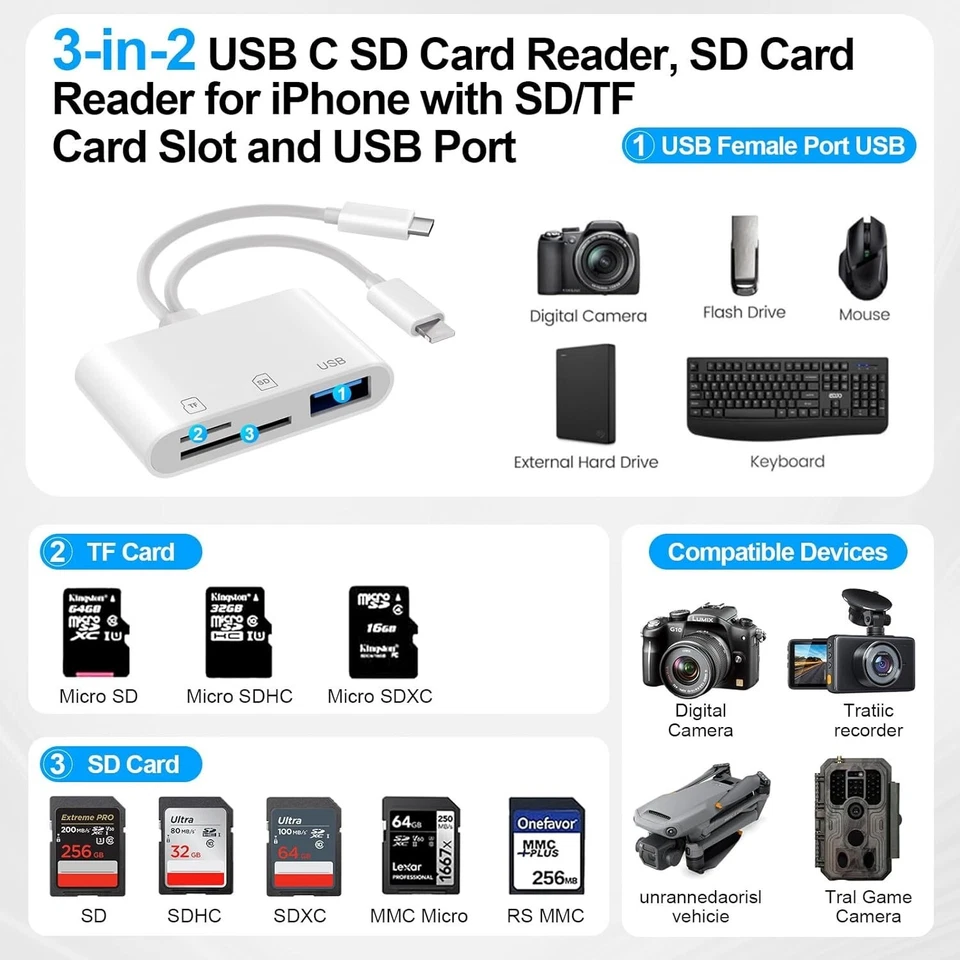 3 in 1 USB C Micro SD Kartenleser SD Karten Adapter für iPhone Laptop Tablet - Bild 3 von 4