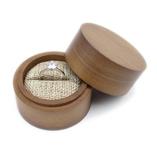 Rustic Walnut Wooden Engagement Ring Box, Solid Wood Round Ring Box for Propo...