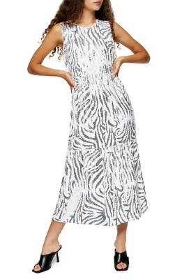 NWT Women's Topshop Zebra Sequin MIDI Dress Size 8 US - White Gray $190  B130 | eBay