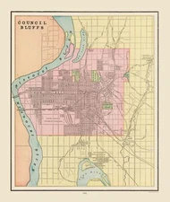 Historic City Map - Council Bluffs  Iowa - Cram 1892 - 23 x 27.16