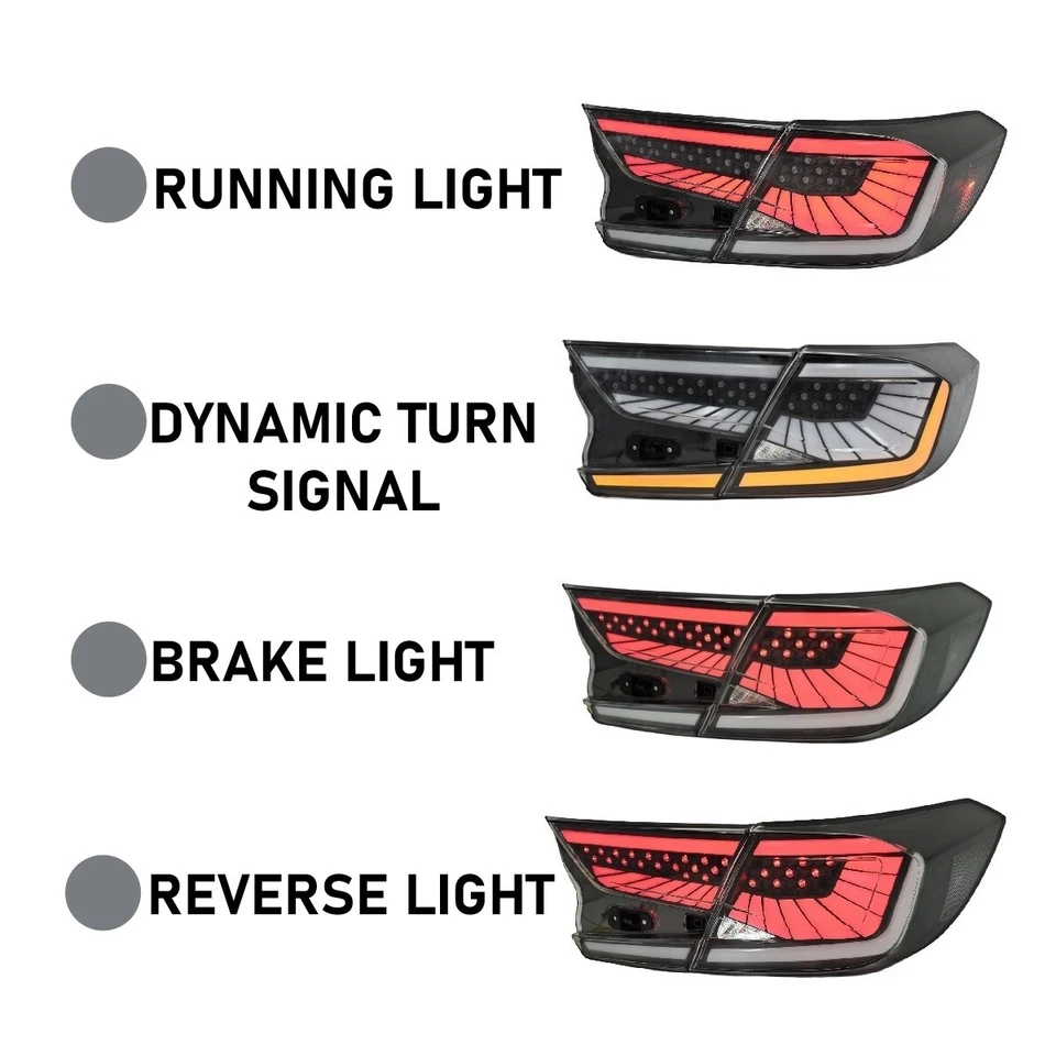 Clear LED Tail Lights Fit 2018-2022 Honda Accord Sedan w/ Sequential Rear Lamps - Image 3 of 4