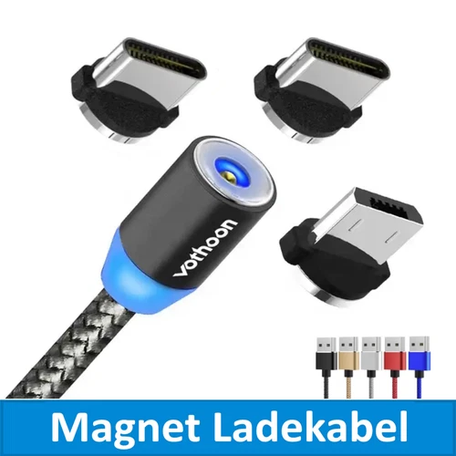 Ladekabel Magnet für Samsung Handy USB C Typ-C Micro LED Huawei Xiaomi 3 Adapter