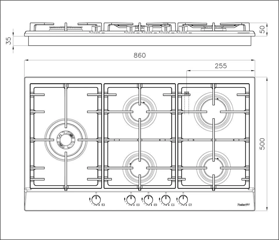 Piano Cottura Gas 5 Fuochi Gas 86x50 Inox Spazzolato Power 7016032 Foster - Immagine 3 di 3