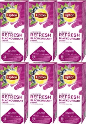 6 x Lipton REFRESH BLACKCURRANT - Flavored Black Tea - 6 x 25 Tea Bags 40g