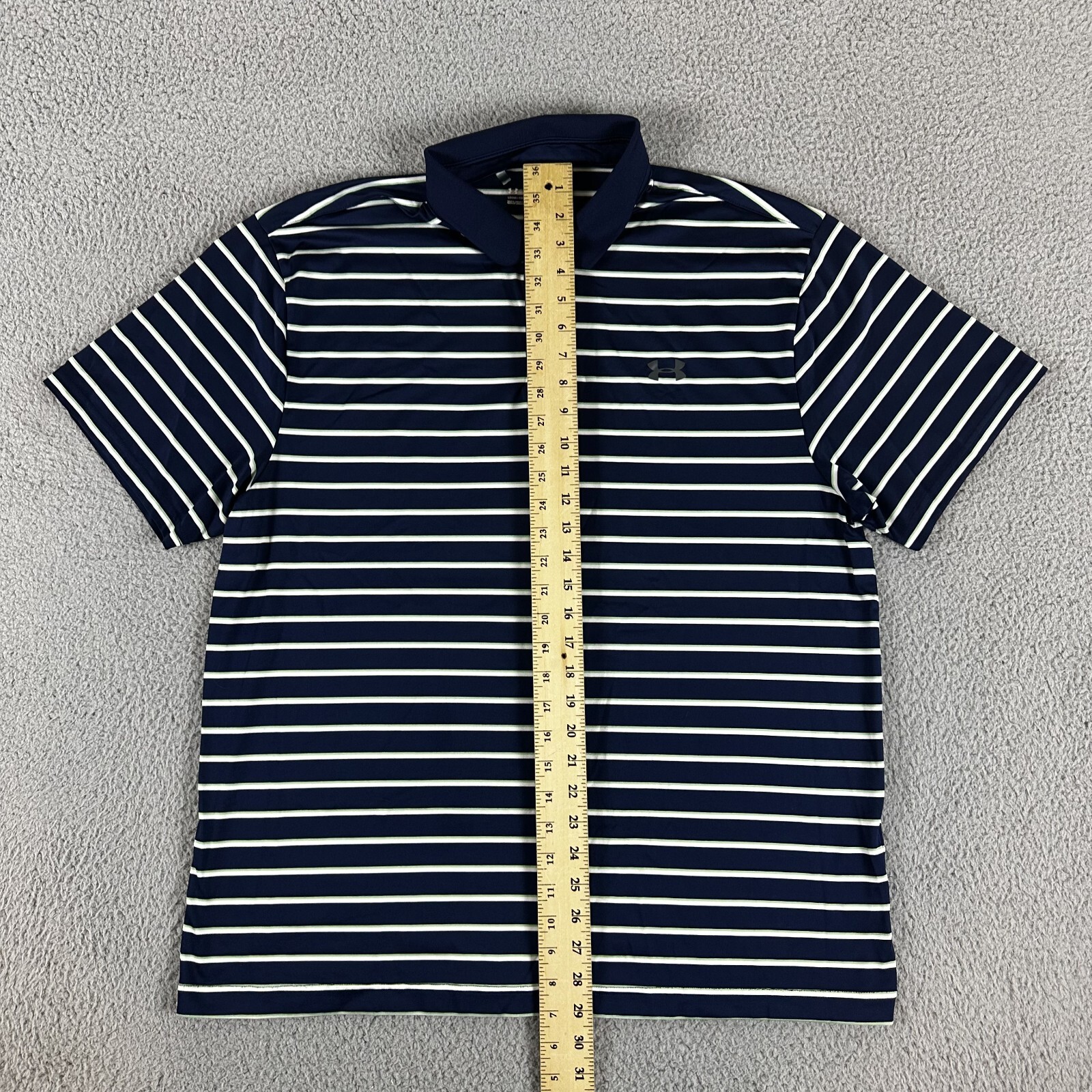 Under Armour Polo Shirt Mens Extra Large Blue Striped Green Short Sleeve Golf thumbnail 6