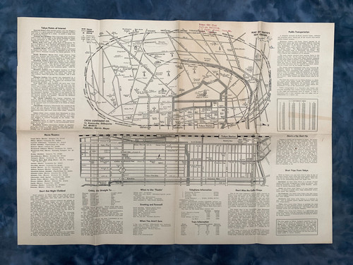 Vintage 1950's Tokyo Train Subway Station Map USO Club Tourist Tips Japan