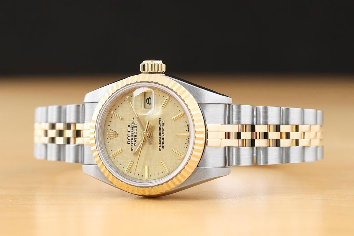 ROLEX LADIES DATEJUST 18KY GOLD & STEEL WATCH 69173 CHAMPAGNE LINEN DIAL 26MM Ladies Rolex Datejust 2Tone 18k Gold & Steel Watch 69173  main image 4