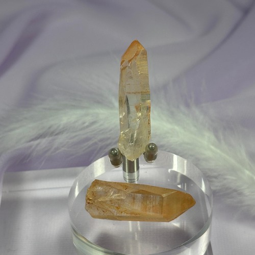 Rare 2 x small natural Peach Lemurian Seed Quartz points 14.5g SN27689 - Foto 3 di 4