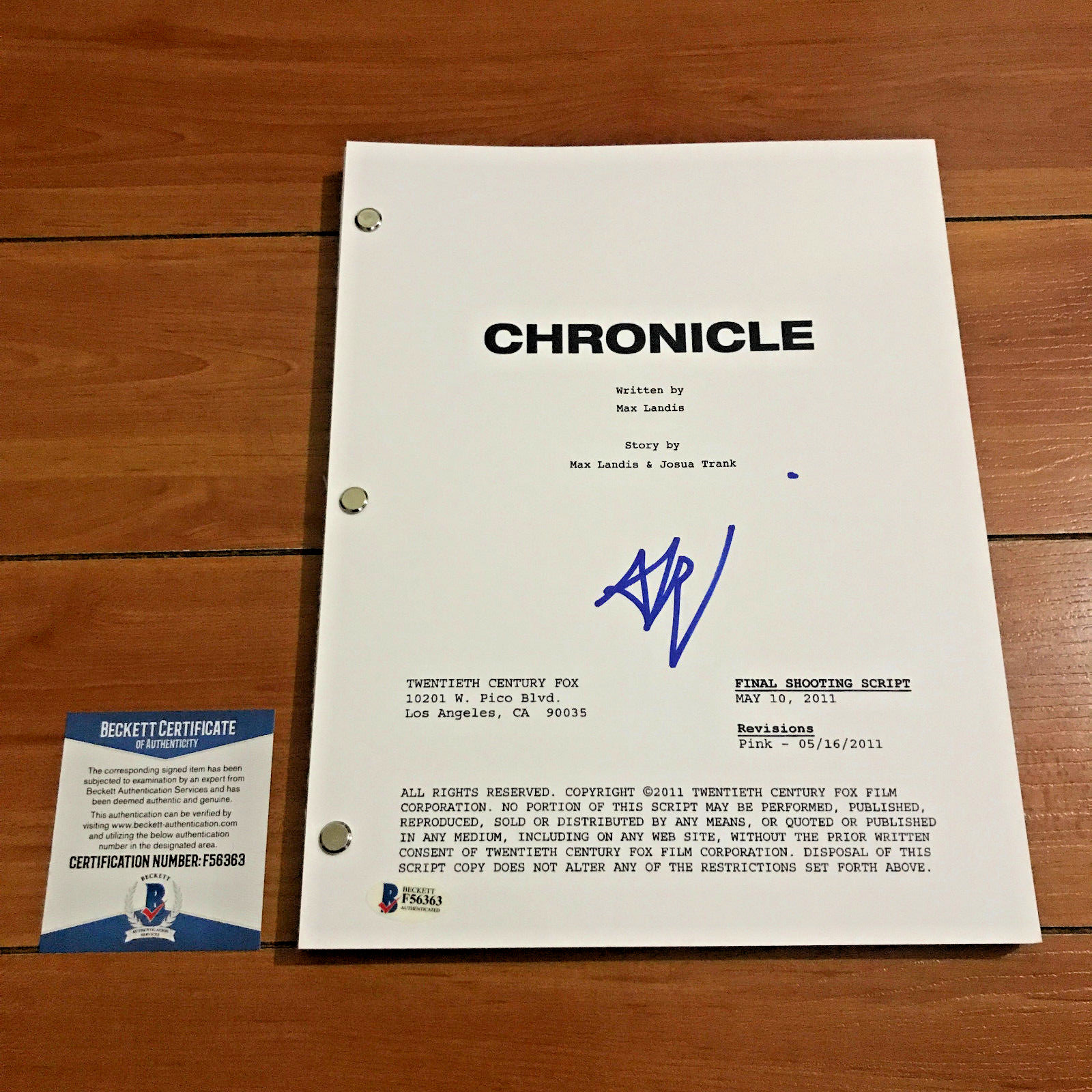 ALEX RUSELL Autographed Signed ALEX RUSSELL CHRONICLE FULL 93 PAGE MOVIE SCRIPT w/ BECKETT BAS COA 