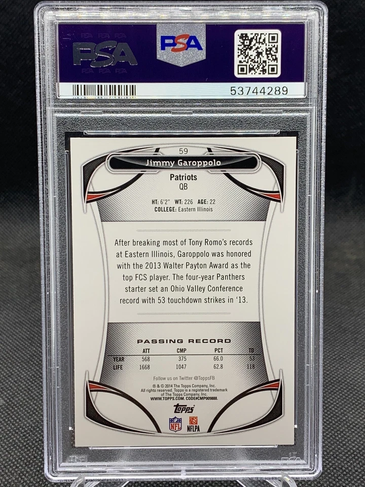 2014 Topps Jimmy Garoppolo Purple Wal-Mart PSA 9 SP Low Pop! - Image 2 of 2