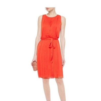 DVF Diane von Furstenberg Ria Spicy Orange pleat shift dress chiffon belt new 4