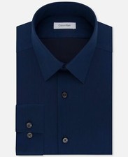 78 Calvin Klein 17 32/33 Men Slim-Fit Blue Long-Sleeve Button Dress Shirt