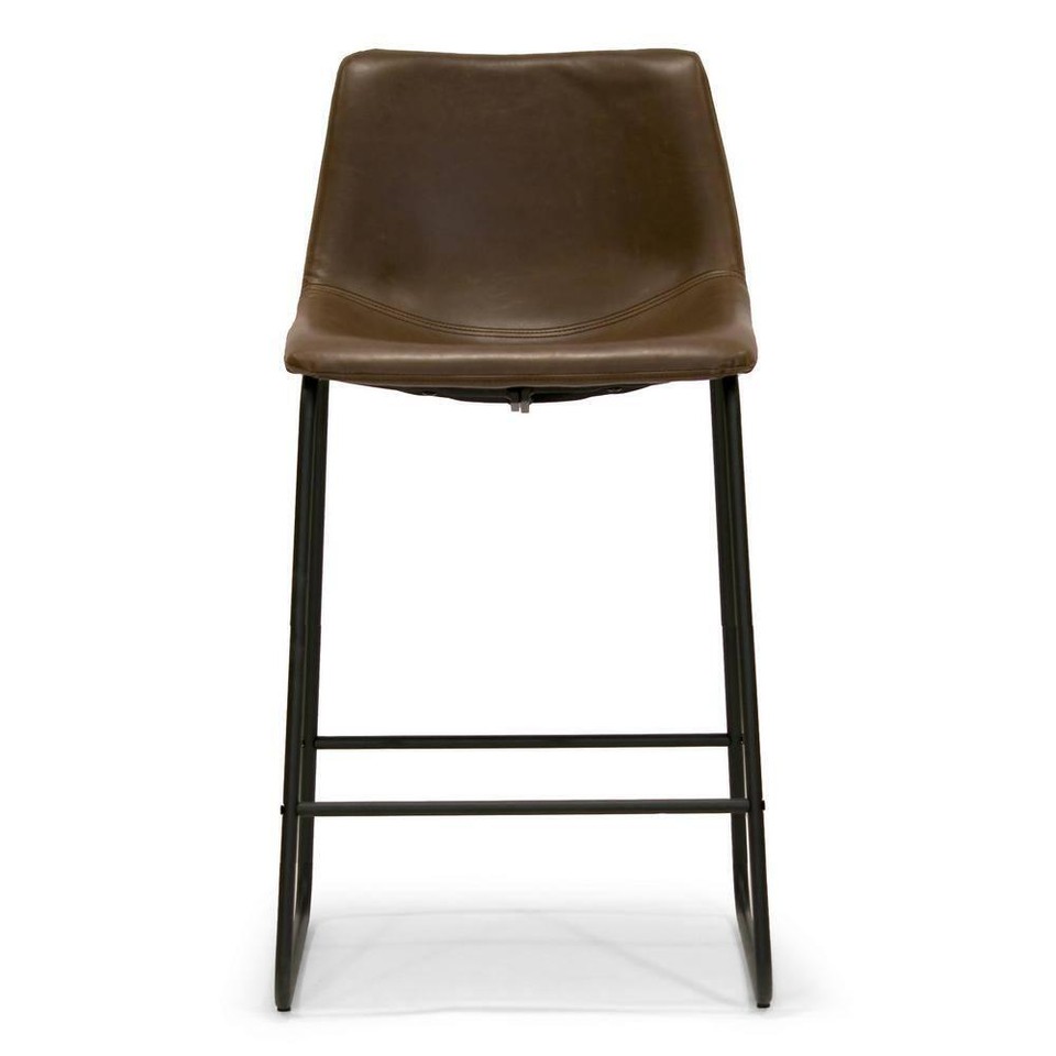 Glamour Home Counter Stool 34" Dark Brown Faux Leather w/ Black Metal