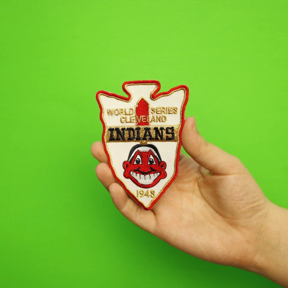 Camiseta deportiva con parche en la manga de los campeones de la Serie Mundial de los Cleveland Indians MLB 1948 logotipo Foto 2 de 2