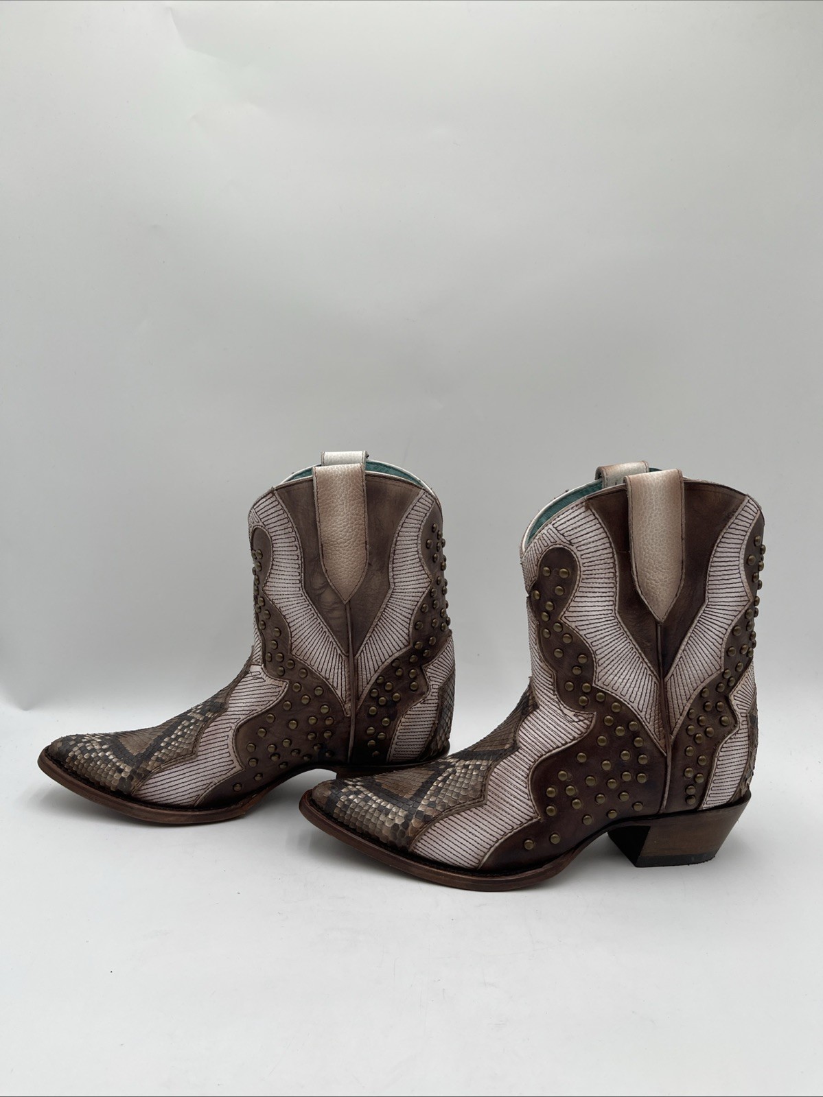 Corral Python Embroidery Leather Studded Snip Toe… - image 3