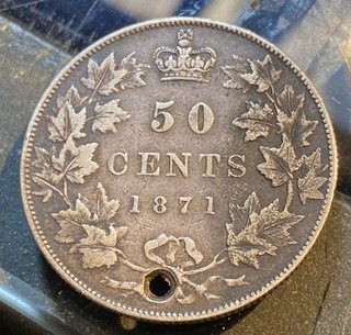 1871 Canadian Victorian Silver 50 Cent High Grade But Holed