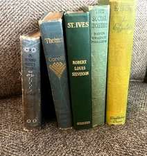 Antique & Vintage lot of 5 SHADES OF GREEN & BLUE BOOKS for Shelf Decor, Staging