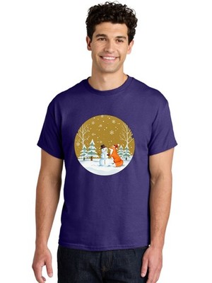Fox-And-Snowman-Winter-Scene Mens Graphic Tee, 100% Cotton, Casual Summer Wear