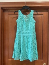 Lauren Conrad Turquoise Floral Lace Sleeveless A-Line Knee Dress Size 12