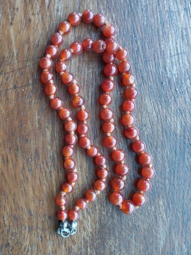 VINTAGE NECKLACE WITH POLISHED CARNELIAN MINERAL STONE. SILVER - Picture 10 of 24