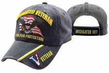 MEDICATED VETERAN FOR YOUR PROTECTION VET BLACK EMBROIDERED HAT CAP (LICENSED)