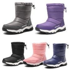 Kids Girls Boys Snow Boots Faux Fur Lined Waterproof Winter Warm Ski Boots