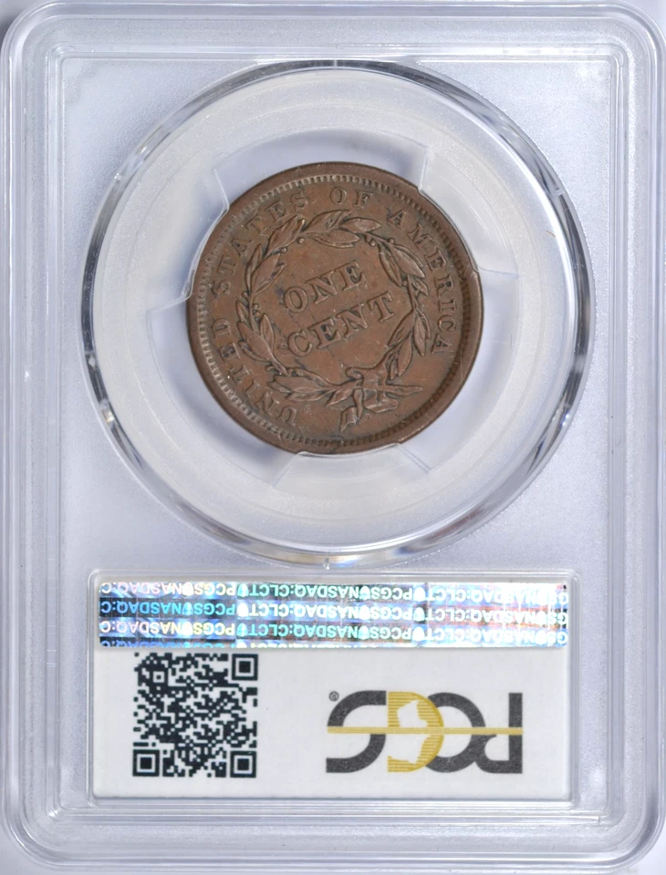 1840 CABELO TRANÇADO CENTAVO GRANDE DATA PEQUENA N-1 PCGS MUITO BOM ESTADO 35 - Imagem 2 de 3