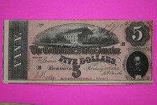 Crisp AU/UNC 1864 Confederate States of America $5 Five Dollars Authentic 51