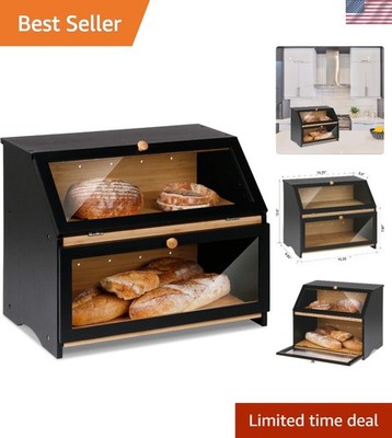 Double Layer Bamboo Bread Box with Clear Window   Freshness Preserved Stylishly