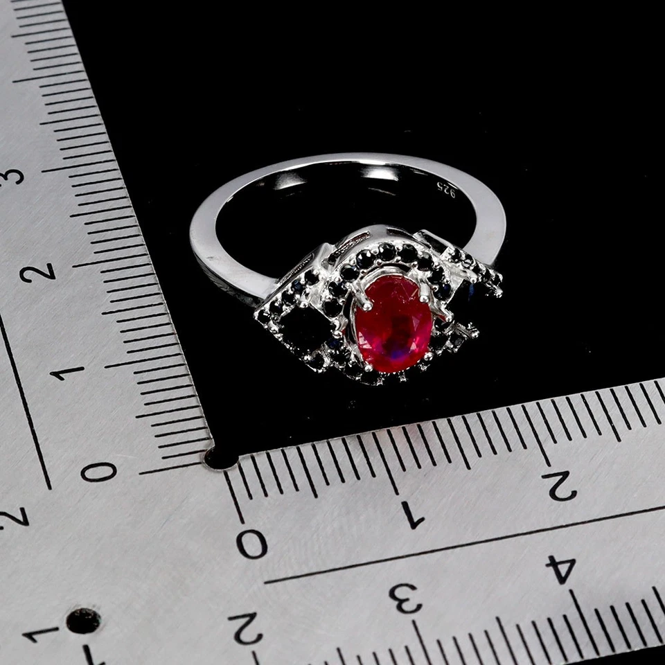 925 Sterling Silver Ring Oval Ruby 7x5mm Spinel Natural Gemstone Jewelry Size 7 - Image 3 of 4