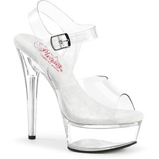 Pleaser 6 Inch Heel Clear Platform Ankle Strap Sandals Excite 608