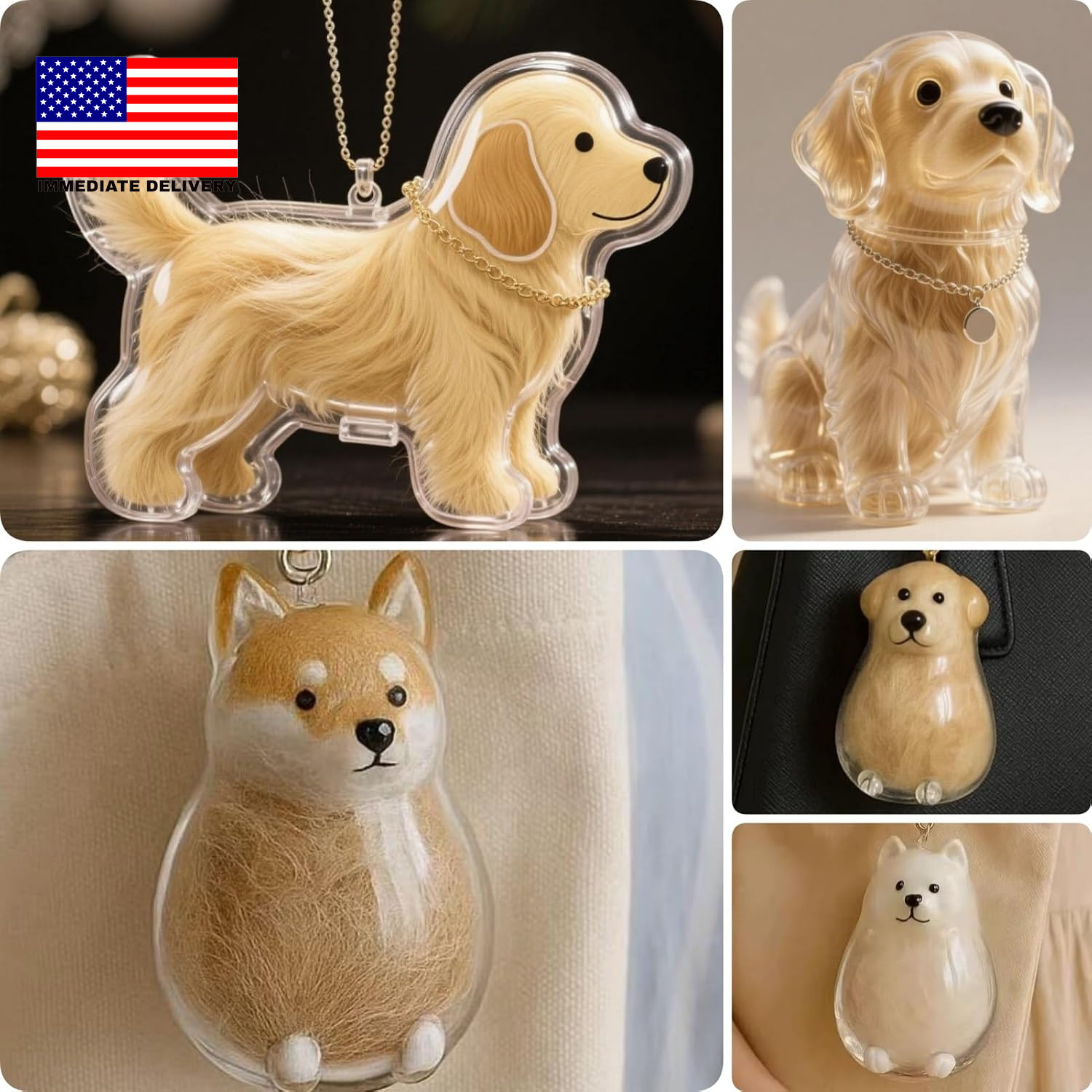 Dog Hair Collector Keychain Charm Memorial Storage Box, Dog Shape Pet Hair Memor