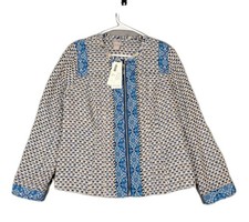 Chicos Womens Size 1 8/10 Blue Tweed Zip Jacket Office Blazer NWT Elegant Chic