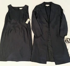 Suit Studio 2 Pc. Jacket Dress Suit w/ Flower Pin Size 14 Black Blue Business
