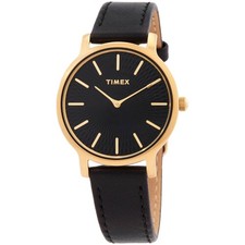 Timex Transcend TW2V92600VQ Women's Black Dial Gold-Tone Leather Watch 34mm