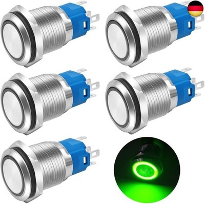 Gebildet 5 Stücke 16mm Grüne LED Metall Momentary Push Button Switch W